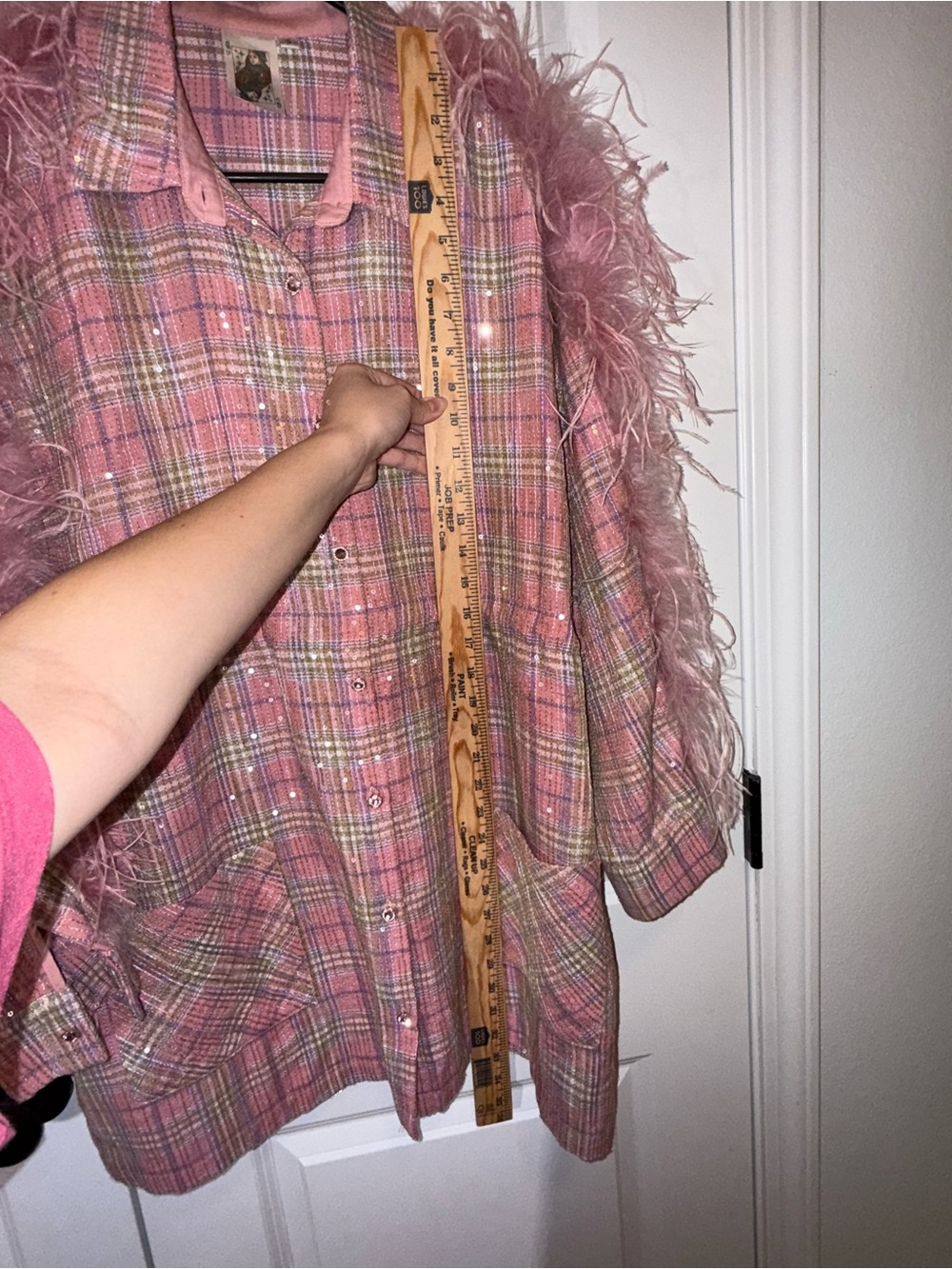 Queen of Sparkles | Pink Flannel Feather Dress | Size Small - Picture 15 of 16